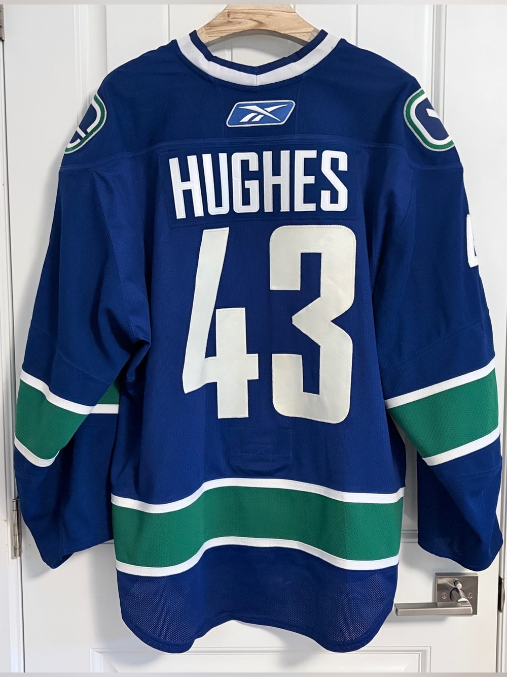 Authentic Reebok Edge 1.0 Vancouver Canucks Quinn Hughes Blue MIC Jersey Size 58